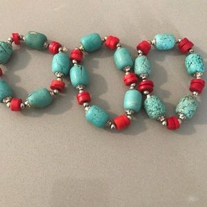 Turquoise bracelet with red and silver beads